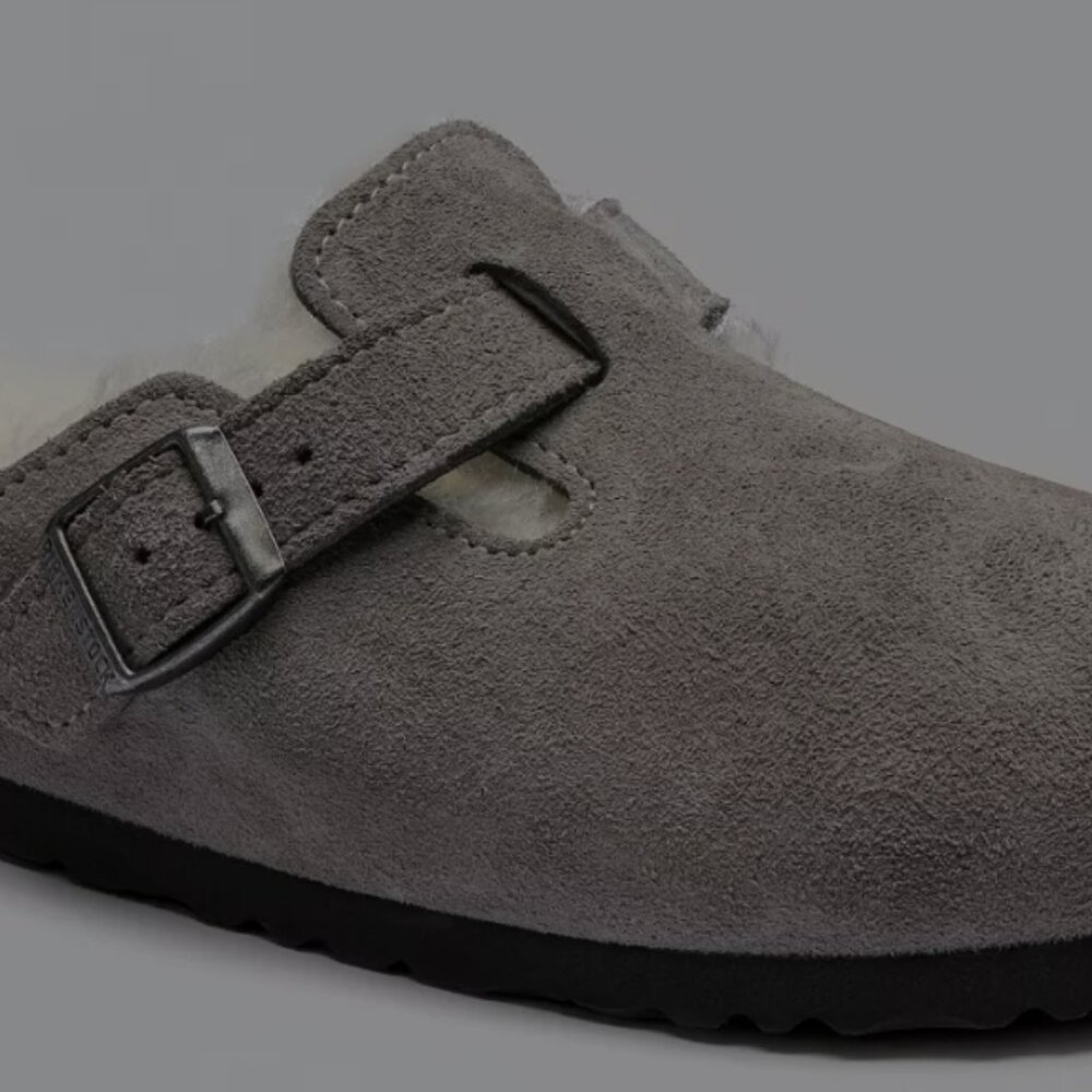 Brand new in box, Birkenstock Boston Shearling Clogs, grey, size 9